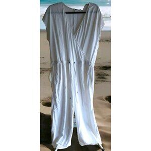 Eileen Fisher Wide Leg Jumpsuit White Womens Size PL Coastal Lagenlook Beach